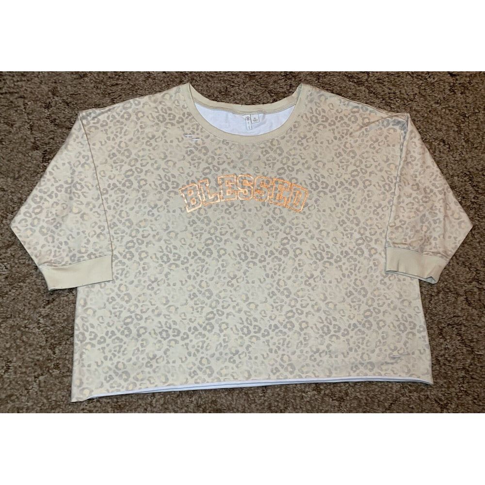 Cato Shirt Womens‎ XL Leopard Animal Print Knit Sweatshirt Crop Blessed Top